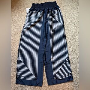 Navy and White Striped Wide-Leg Pants